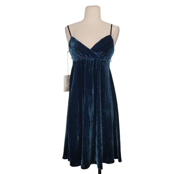 NWT Vtg Y2K Betsey Johnson Velvet Babydoll Dress Sz 0 Teal Blue Silk‎ Blend - Picture 1 of 7